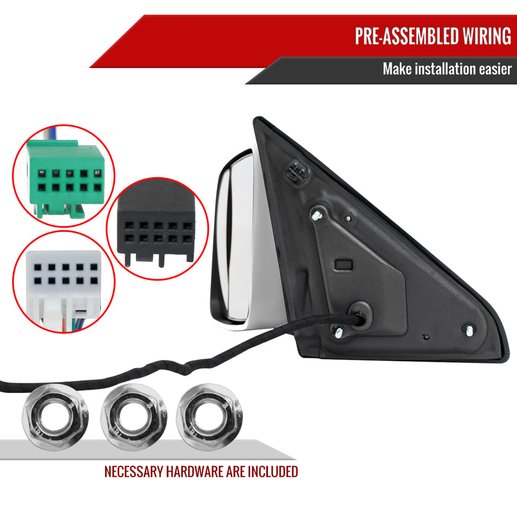 2019-2022 Ram 2500 3500 Chrome Power Adjustable, Auto-Fold, BSD & Heated Side Mirror w/ LED Puddle and Turn Signal Light - Driver Side Only