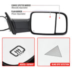 2019-2022 Ram 2500 3500 Chrome Power Adjustable, Auto-Fold, BSD & Heated Side Mirror w/ LED Puddle and Turn Signal Light - Passenger Side Only