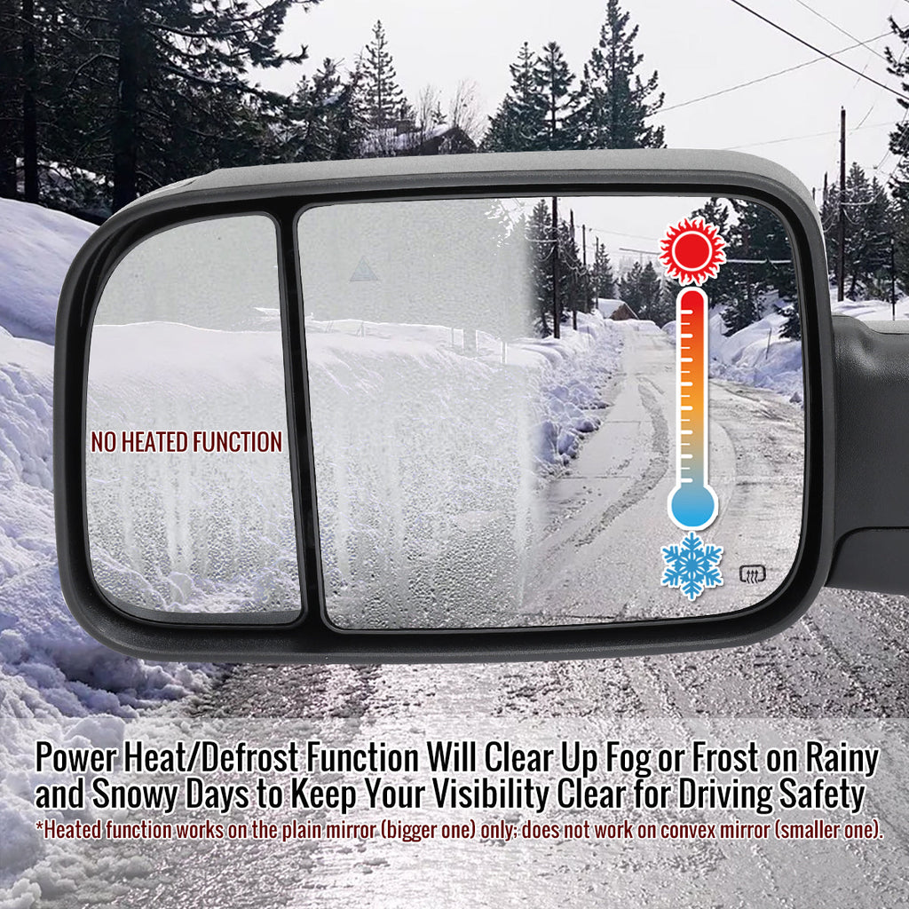 2019-2022 Ram 2500 3500 Black Power Adjustable, Manual Fold, BSD & Heated Side Mirror w/ LED Puddle and Turn Signal Light - Driver Side Only