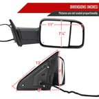 2019-2022 Ram 2500 3500 Black Power Adjustable, Manual Fold, BSD & Heated Side Mirror w/ LED Puddle and Turn Signal Light - Passenger Side Only