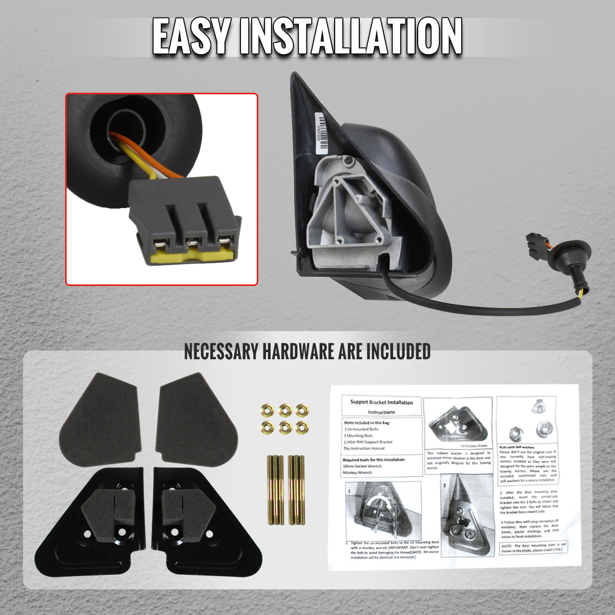 1994-1997 Dodge RAM 1500 / 2500 / 3500 Black Power Adjustable, Manual Fold & Extendable Towing Mirrors