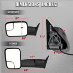 1994-1997 Dodge RAM 1500 / 2500 / 3500 Black Power Adjustable, Manual Fold & Extendable Towing Mirrors