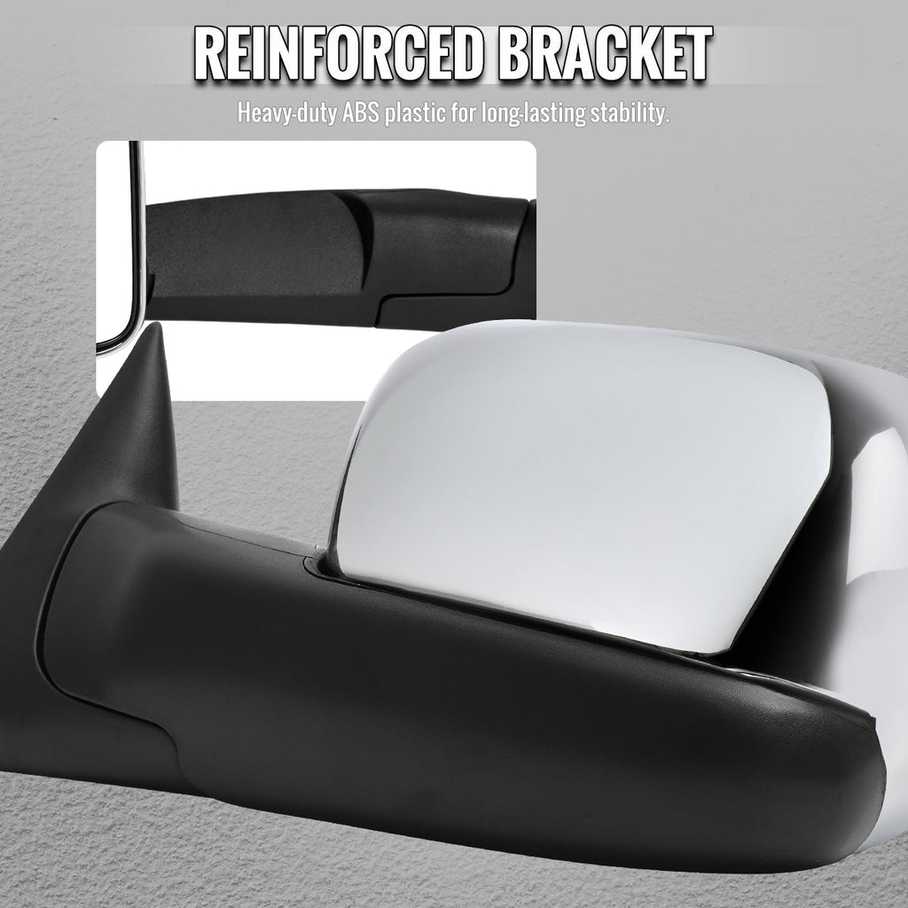 1994-2001 Dodge RAM 1500 / 1994-2002 Ram 2500 3500 Chrome Manual Adjustable & Extendable Towing Mirrors