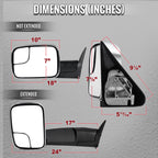 1994-2001 Dodge RAM 1500 / 1994-2002 Ram 2500 3500 Chrome Manual Adjustable & Extendable Towing Mirrors