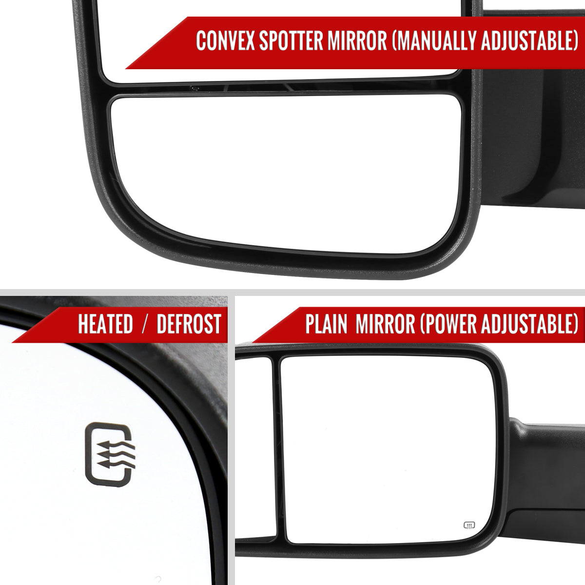 1998-2001 Dodge RAM 1500/1998-2002 RAM 2500/3500 Black Power Heated Towing Mirrors With Clear Lens LED Turn Signal