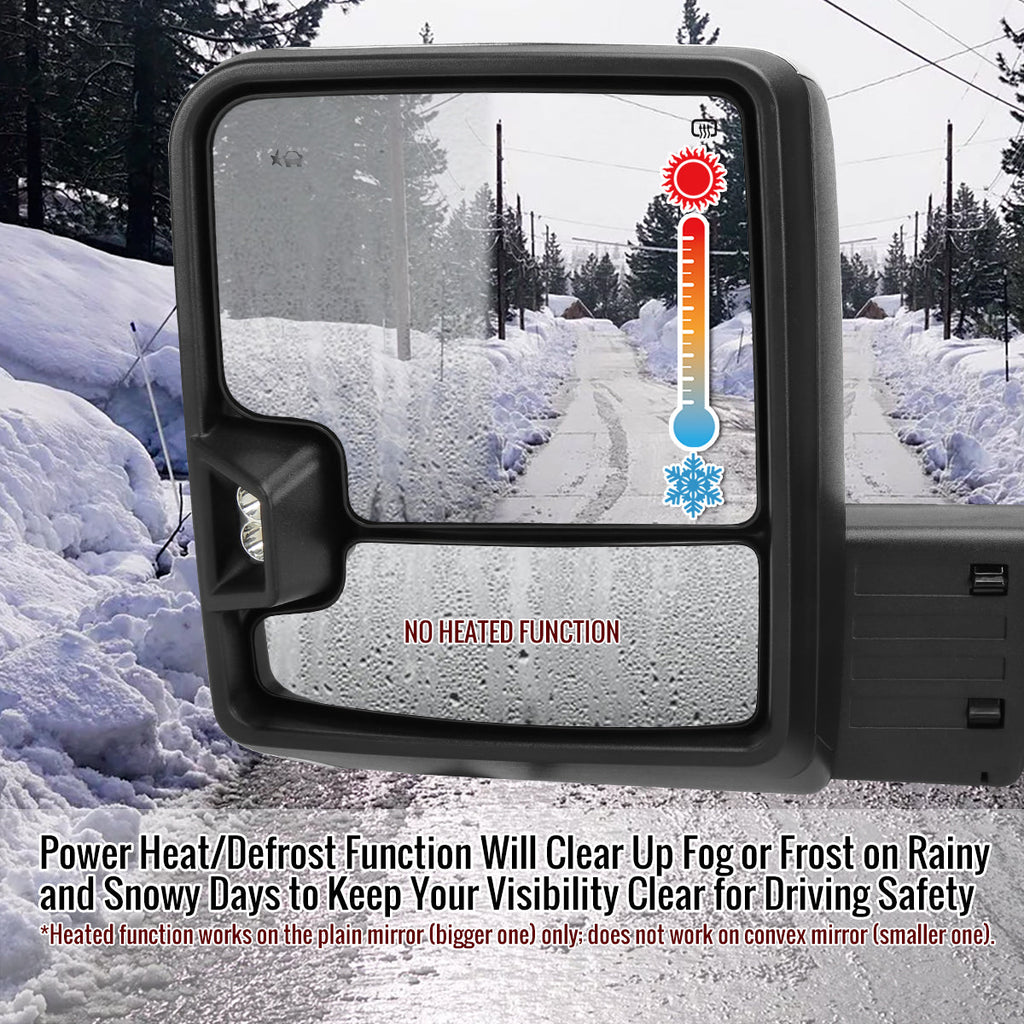 2019-2025 GMC Sierra 1500 Power Adjustable, Heated, & Manual Extendable Chrome Towing Mirrors w/ Clear Lens LED Turn Signal & Clearance Lights