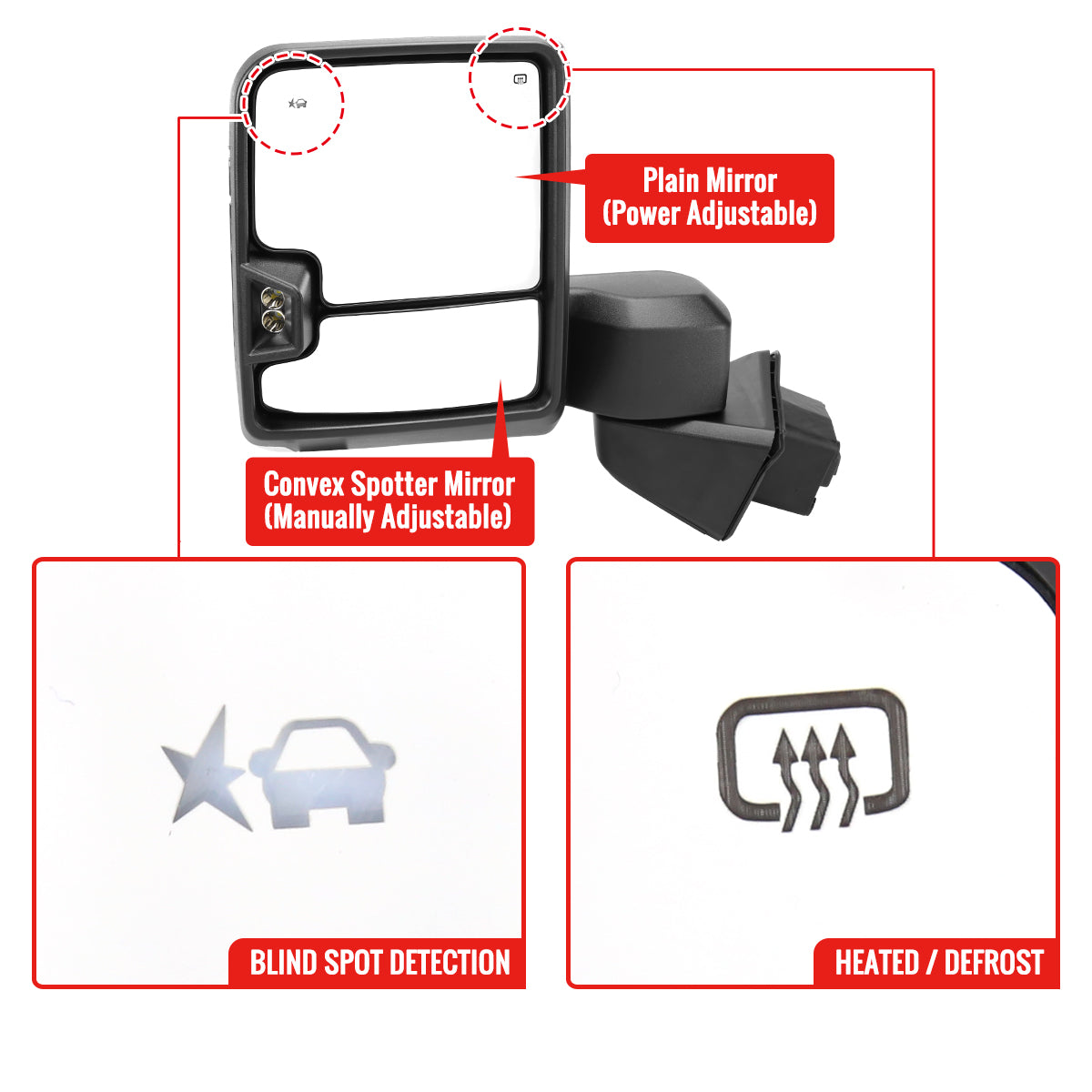 2019-2025 GMC Sierra 1500 Power Adjustable, Heated, & Manual Extendable Chrome Towing Mirrors w/ Smoked Lens LED Turn Signal & Clearance Lights