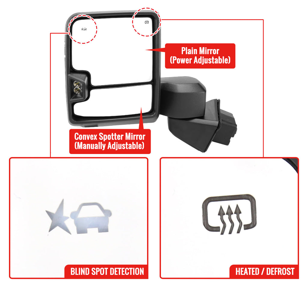 2019-2025 GMC Sierra 1500 Power Adjustable, Heated, & Manual Extendable Chrome Towing Mirrors w/ Clear Lens LED Turn Signal & Clearance Lights