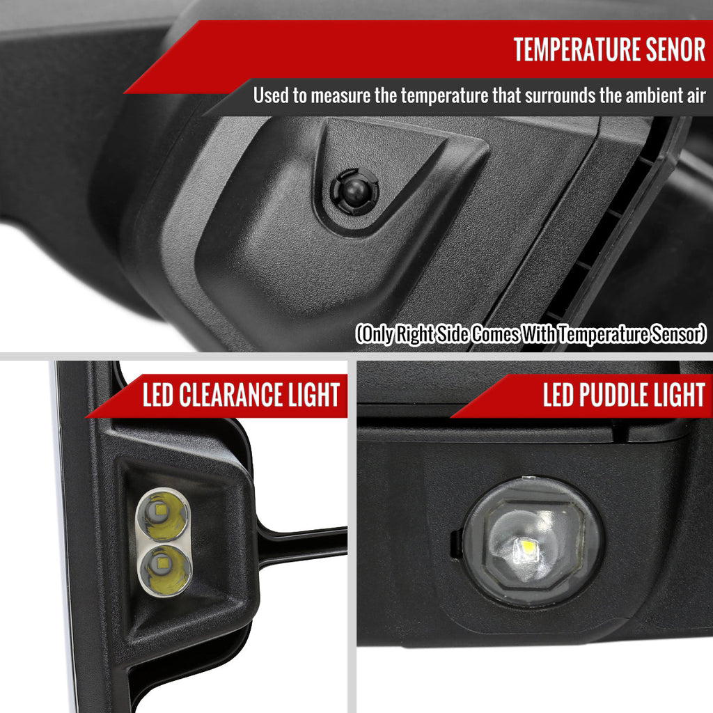 2019-2025 GMC Sierra 1500 Power Adjustable, Heated, & Manual Extendable Chrome Towing Mirrors w/ Clear Lens LED Turn Signal & Clearance Lights