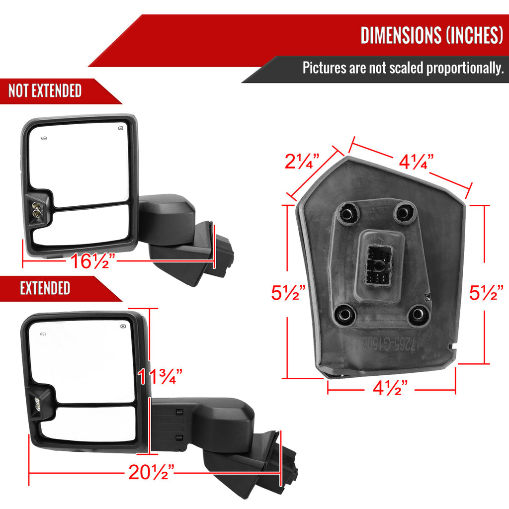 2019-2025 GMC Sierra 1500 Power Adjustable, Heated, & Manual Extendable Chrome Towing Mirrors w/ Clear Lens LED Turn Signal & Clearance Lights