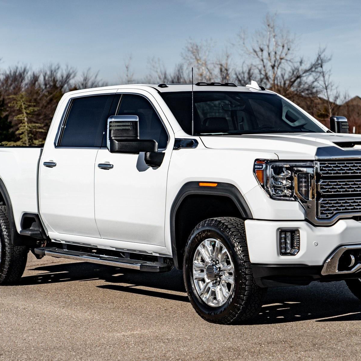 2019-2025 GMC Sierra 1500 Power Adjustable, Heated, & Manual Extendable Chrome Towing Mirrors w/ Smoked Lens LED Turn Signal & Clearance Lights