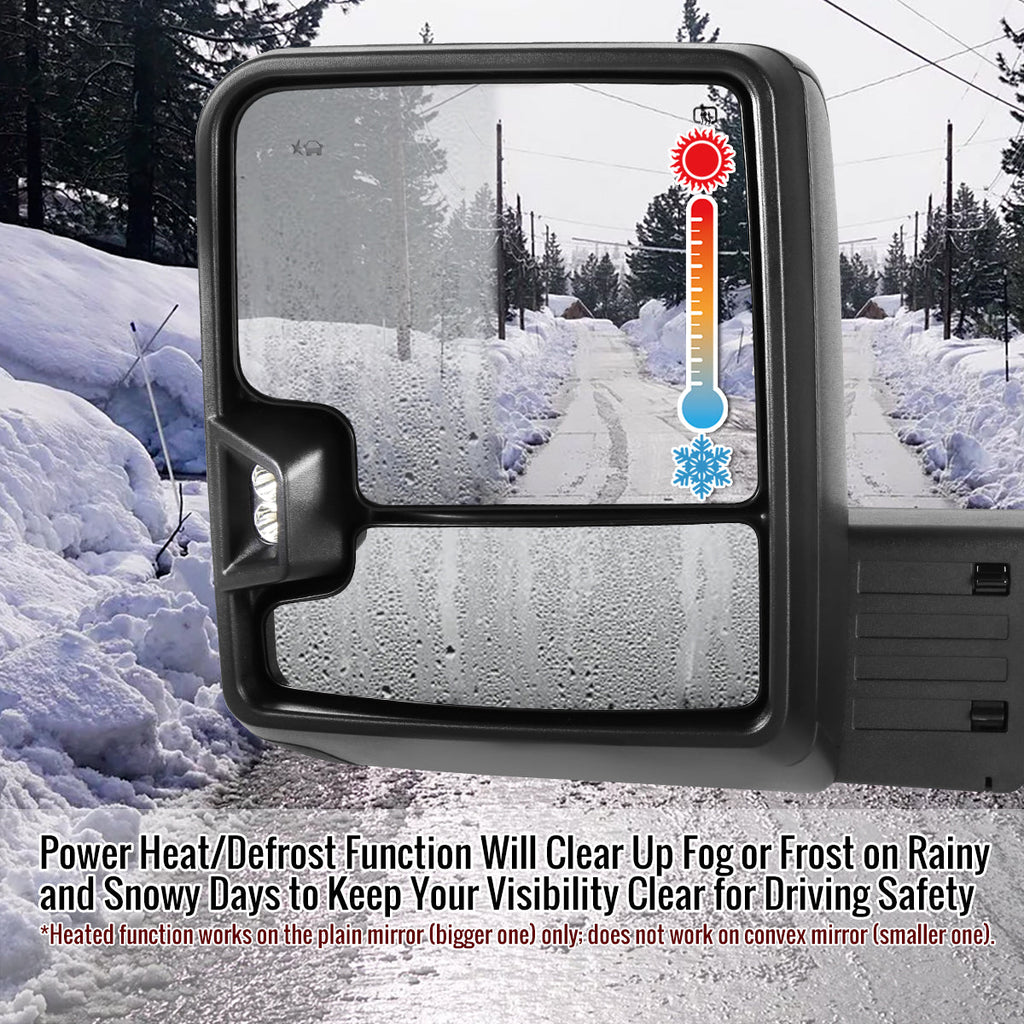 2019-2025 GMC Sierra 1500 Power Adjustable, Heated, & Manual Extendable Black Towing Mirrors w/ Clear Lens LED Turn Signal & Clearance Lights