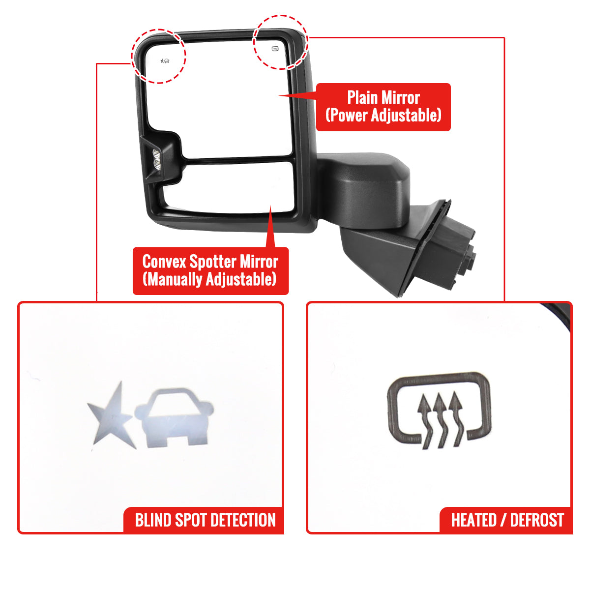 2019-2025 GMC Sierra 1500 Power Adjustable, Heated, & Manual Extendable Black Towing Mirrors w/ Smoked Lens LED Turn Signal & Clearance Lights