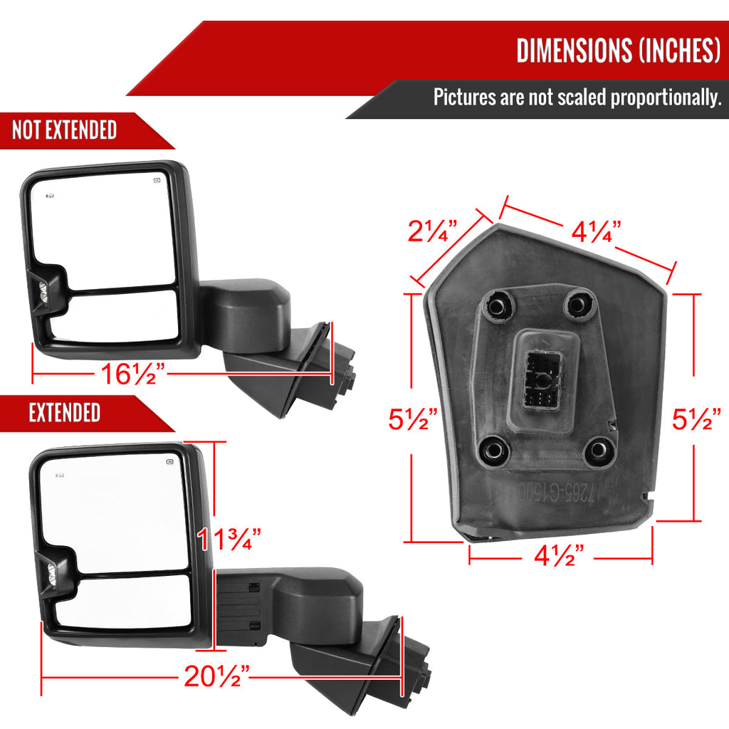 2019-2025 GMC Sierra 1500 Power Adjustable, Heated, & Manual Extendable Black Towing Mirrors w/ Clear Lens LED Turn Signal & Clearance Lights