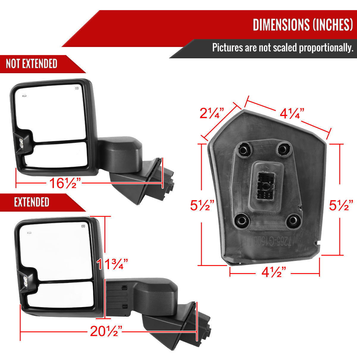 2019-2025 GMC Sierra 1500 Power Adjustable, Heated, & Manual Extendable Black Towing Mirrors w/ Clear Lens LED Turn Signal & Clearance Lights