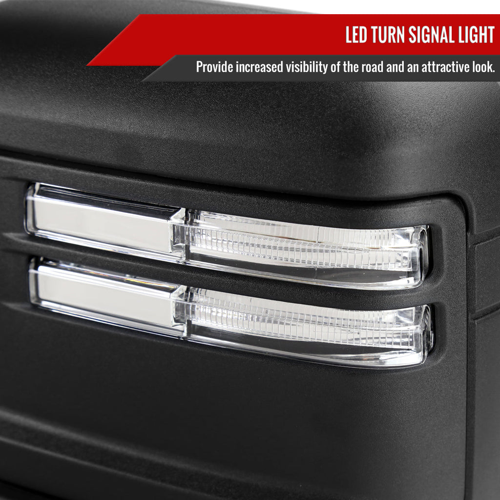 2019-2025 GMC Sierra 1500 Power Adjustable, Heated, & Manual Extendable Black Towing Mirrors w/ Clear Lens LED Turn Signal & Clearance Lights