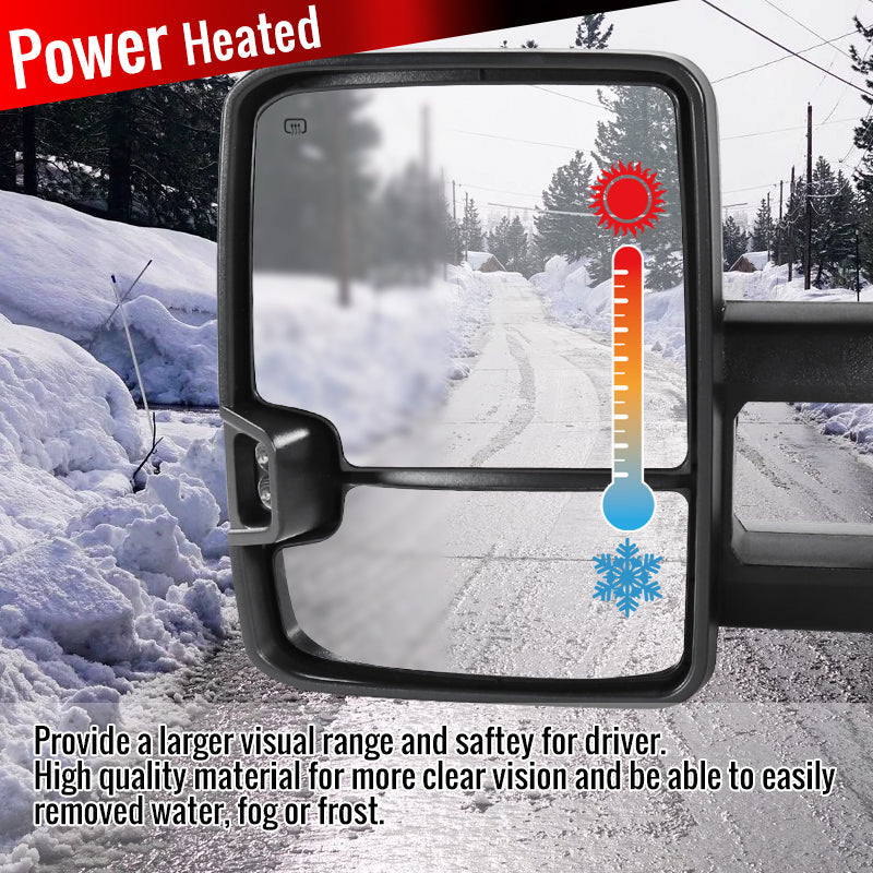 2002-2007 Chevrolet Silverado/Suburban/Tahoe/Avalanche GMC Sierra/Yukon/Yukon XL Power Heated Chrome Towing Mirrors w/ Amber Lens LED Turn Signal & Clearance Lights