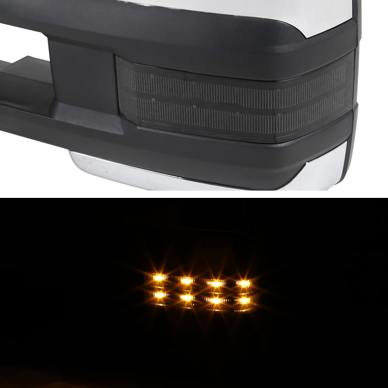 2002-2007 Chevrolet Silverado/Suburban/Tahoe/Avalanche GMC Sierra/Yukon/Yukon XL Power Heated Chrome Towing Mirrors w/ Smoked Lens LED Turn Signal & Clearance Lights