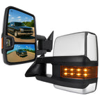 2002-2007 Chevrolet Silverado/Suburban/Tahoe/Avalanche GMC Sierra/Yukon/Yukon XL Power Heated Chrome Towing Mirrors w/ Amber Lens LED Turn Signal & Clearance Lights