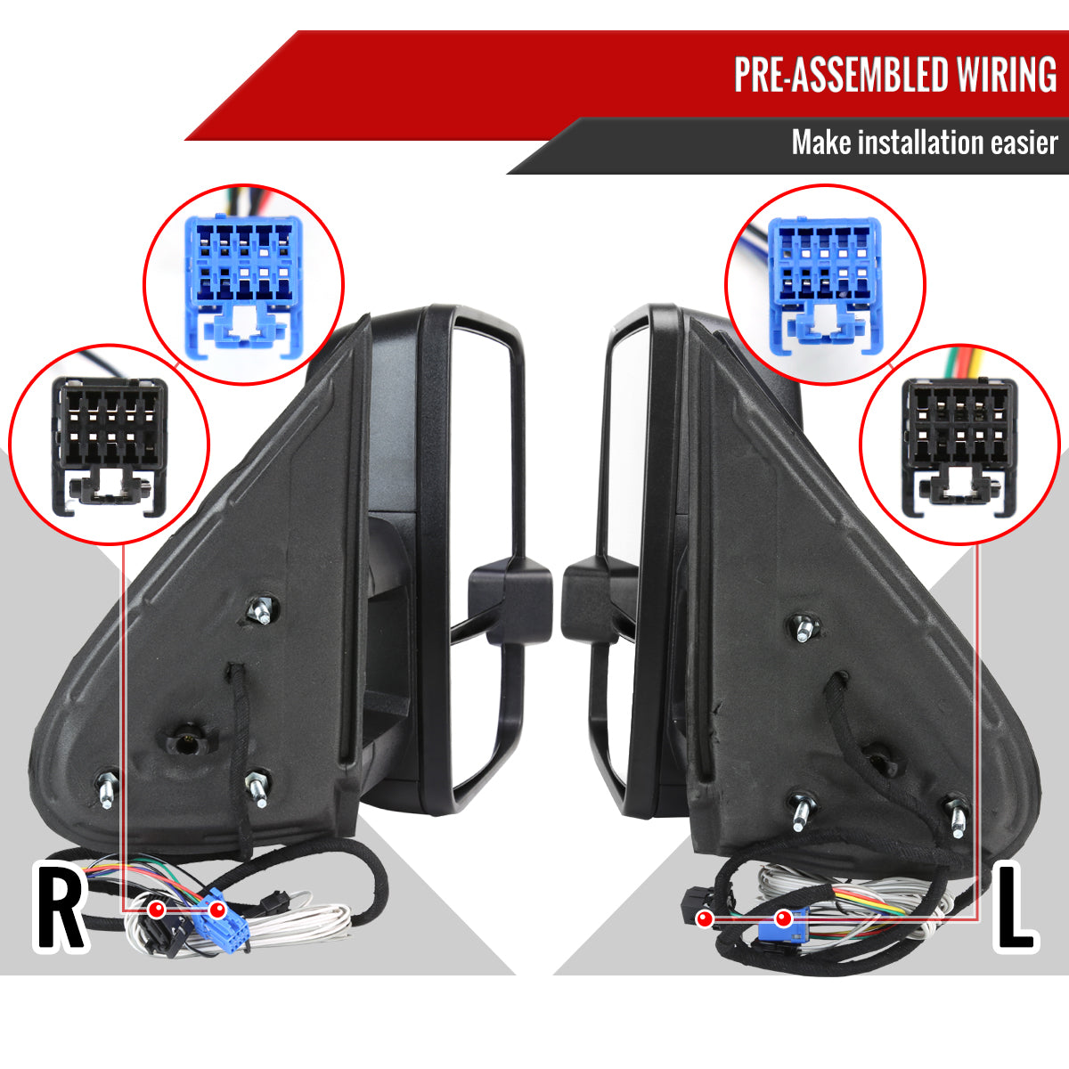 2002-2007 Chevrolet Silverado/ GMC Sierra/Yukon/Yukon XL Power Adjustable, Heated, & Manual Extendable Towing Mirrors w/ Smoked Lens LED Turn Signal & Clearance Lights