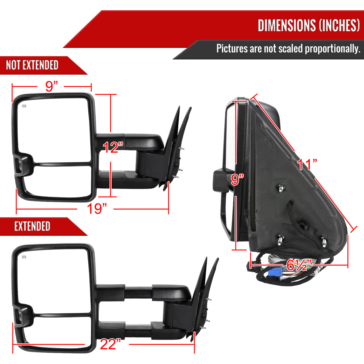 2002-2007 Chevrolet Silverado/ GMC Sierra/Yukon/Yukon XL Power Adjustable, Heated, & Manual Extendable Towing Mirrors w/ Smoked Lens LED Turn Signal & Clearance Lights