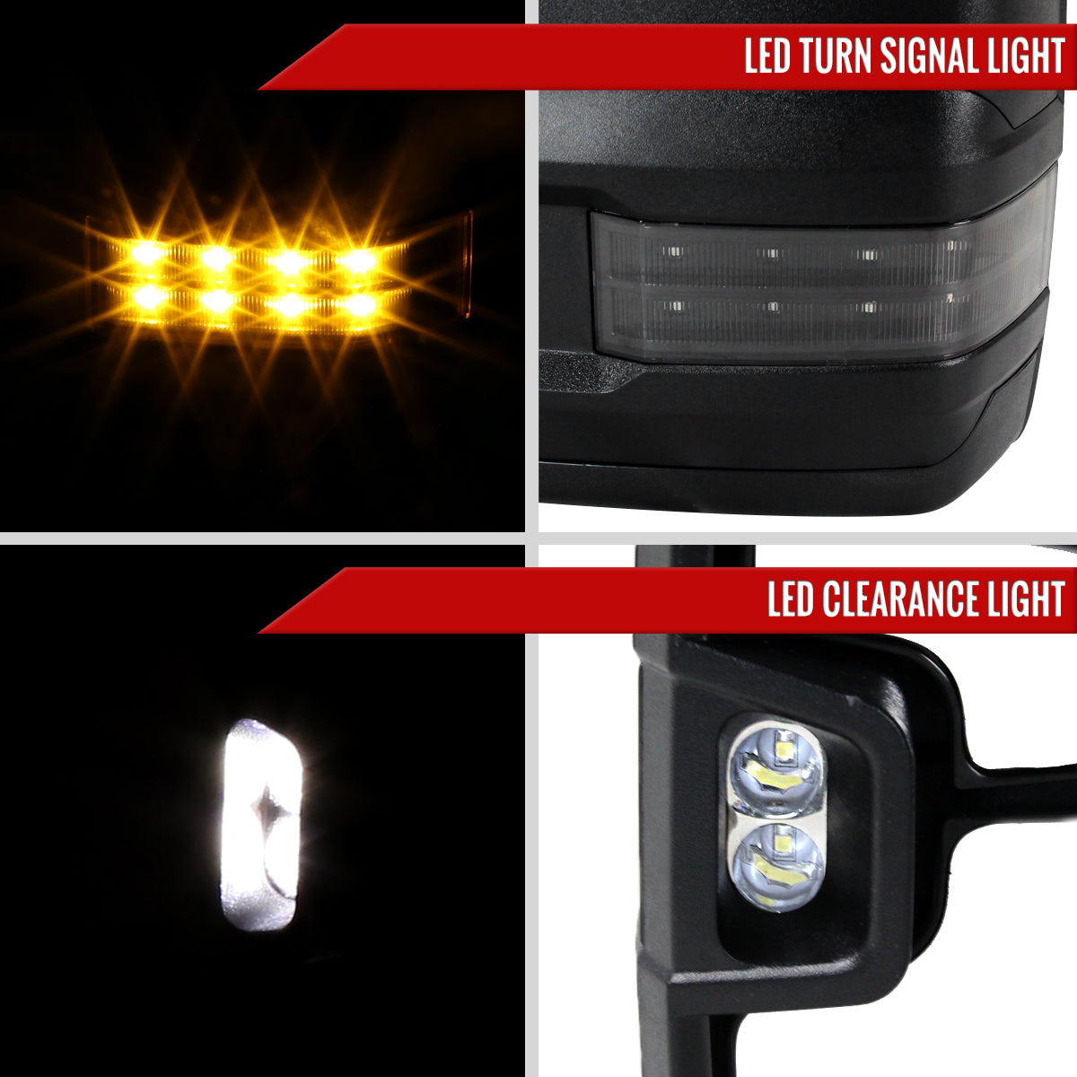 2002-2007 Chevrolet Silverado/ GMC Sierra/Yukon/Yukon XL Power Adjustable, Heated, & Manual Extendable Towing Mirrors w/ Smoked Lens LED Turn Signal & Clearance Lights