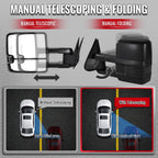 2002-2007 Chevrolet Silverado / Suburban / Tahoe / Avalanche GMC Sierra / Yukon / Yukon XL Power Adjustable, Heated, & Manual Extendable Towing Mirrors w/ Smoked Lens LED Turn Signal & Clearance Lights