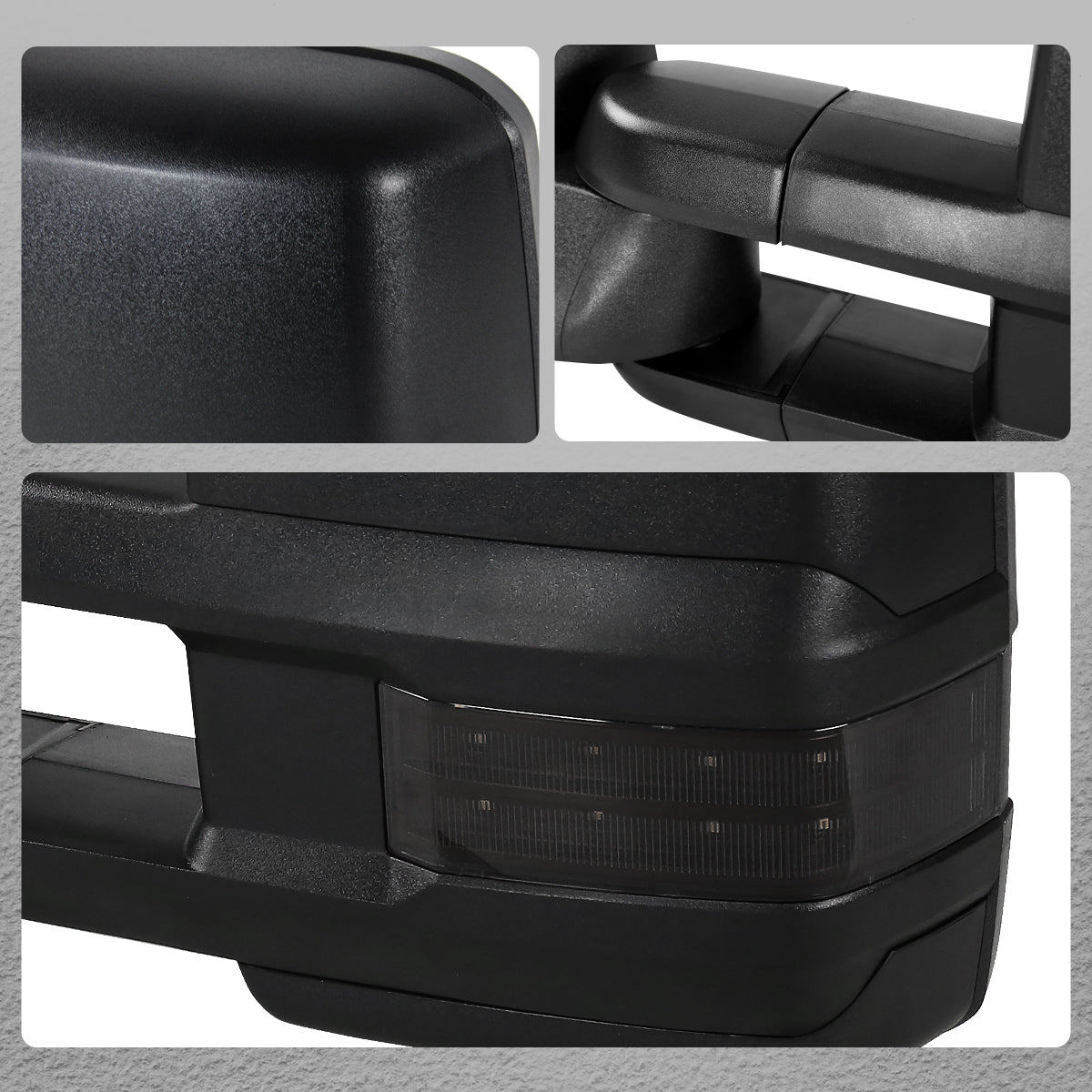2002-2007 Chevrolet Silverado / Suburban / Tahoe / Avalanche GMC Sierra / Yukon / Yukon XL Power Adjustable, Heated, & Manual Extendable Towing Mirrors w/ Smoked Lens LED Turn Signal & Clearance Lights