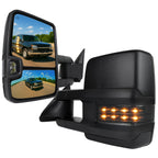 2002-2007 Chevrolet Silverado / Suburban / Tahoe / Avalanche GMC Sierra / Yukon / Yukon XL Power Adjustable, Heated, & Manual Extendable Towing Mirrors w/ Smoked Lens LED Turn Signal & Clearance Lights