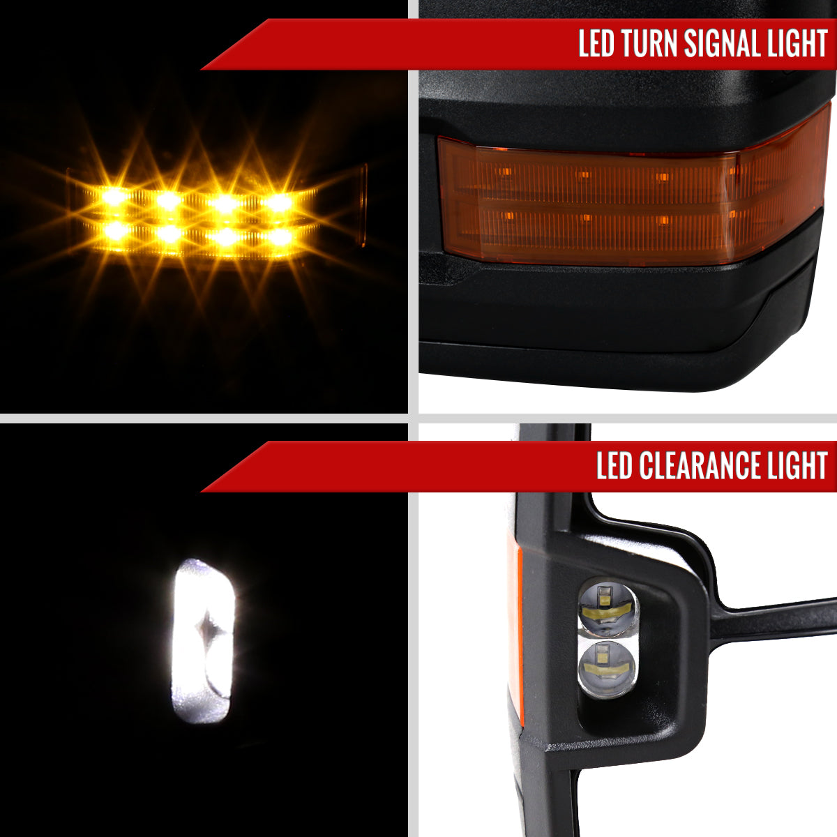 2002-2007 Chevrolet Silverado/Suburban/Tahoe/Avalanche GMC Sierra/Yukon/Yukon XL Power Heated Towing Mirrors w/ Amber Lens LED Turn Signal & Clearance Lights