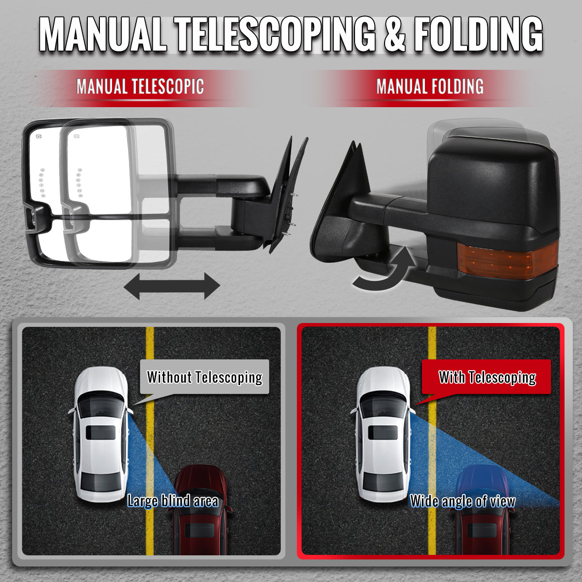 2002-2007 Chevrolet Silverado / Suburban / Tahoe / Avalanche GMC Sierra / Yukon / Yukon XL Power Heated Towing Mirrors w/ Smoked Lens LED Turn Signal & Clearance Lights