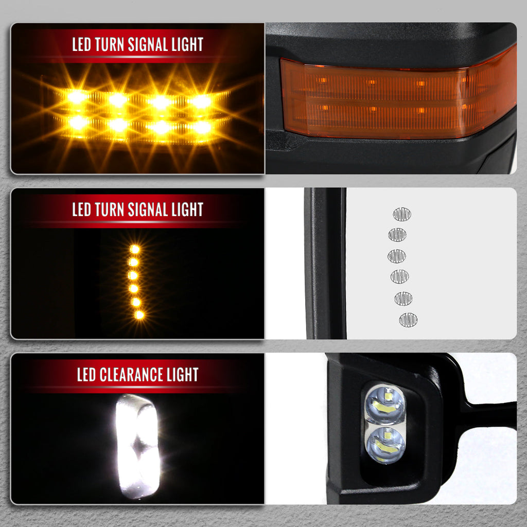 2002-2007 Chevrolet Silverado / Suburban / Tahoe / Avalanche GMC Sierra / Yukon / Yukon XL Power Heated Towing Mirrors w/ Smoked Lens LED Turn Signal & Clearance Lights