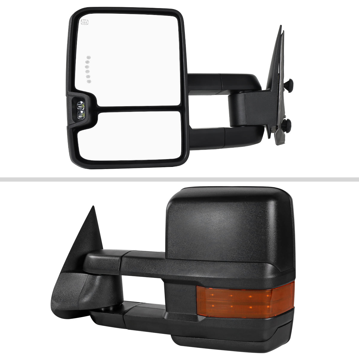 2002-2007 Chevrolet Silverado / Suburban / Tahoe / Avalanche GMC Sierra / Yukon / Yukon XL Power Heated Towing Mirrors w/ Smoked Lens LED Turn Signal & Clearance Lights