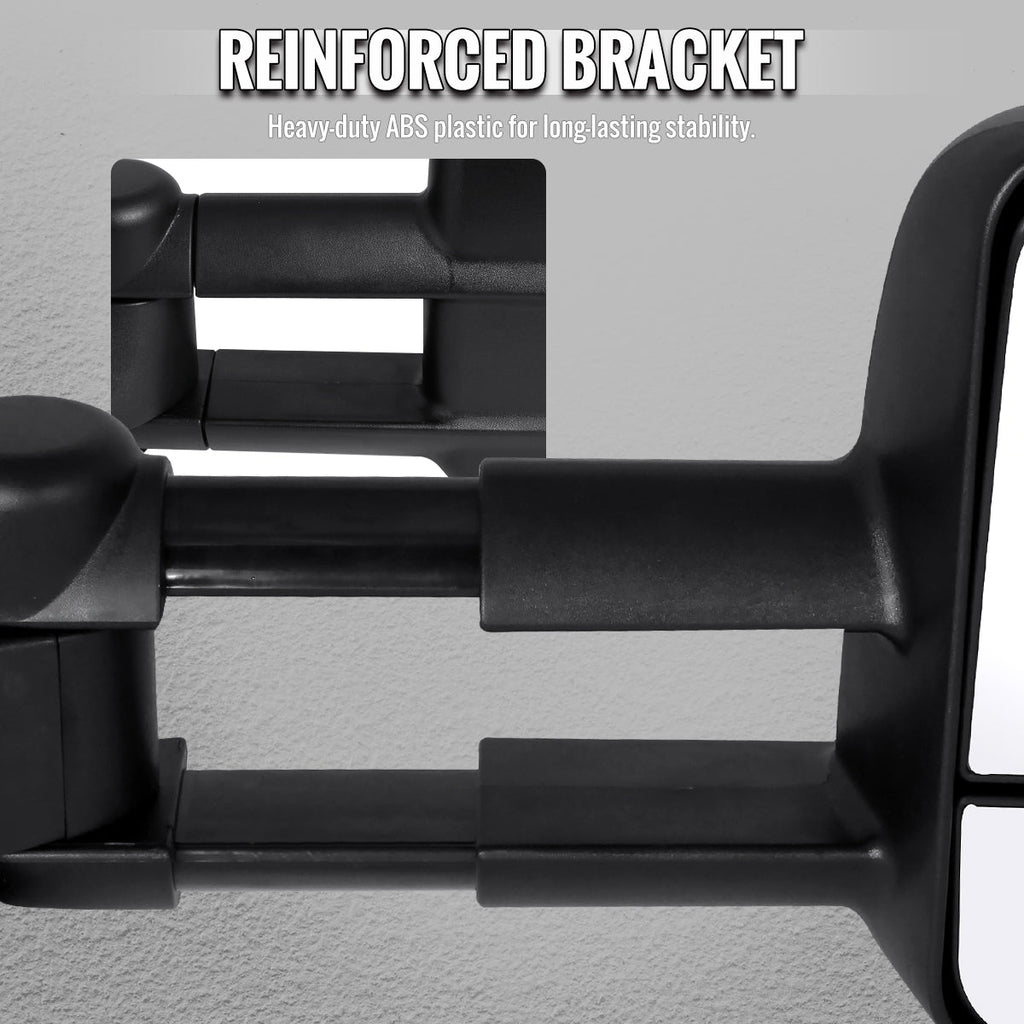 2007-2014 Chevrolet Silverado / Avalanche / Tahoe GMC Sierra / Yukon / Yukon XL Black Manual Adjustable & Extendable Towing Mirrors