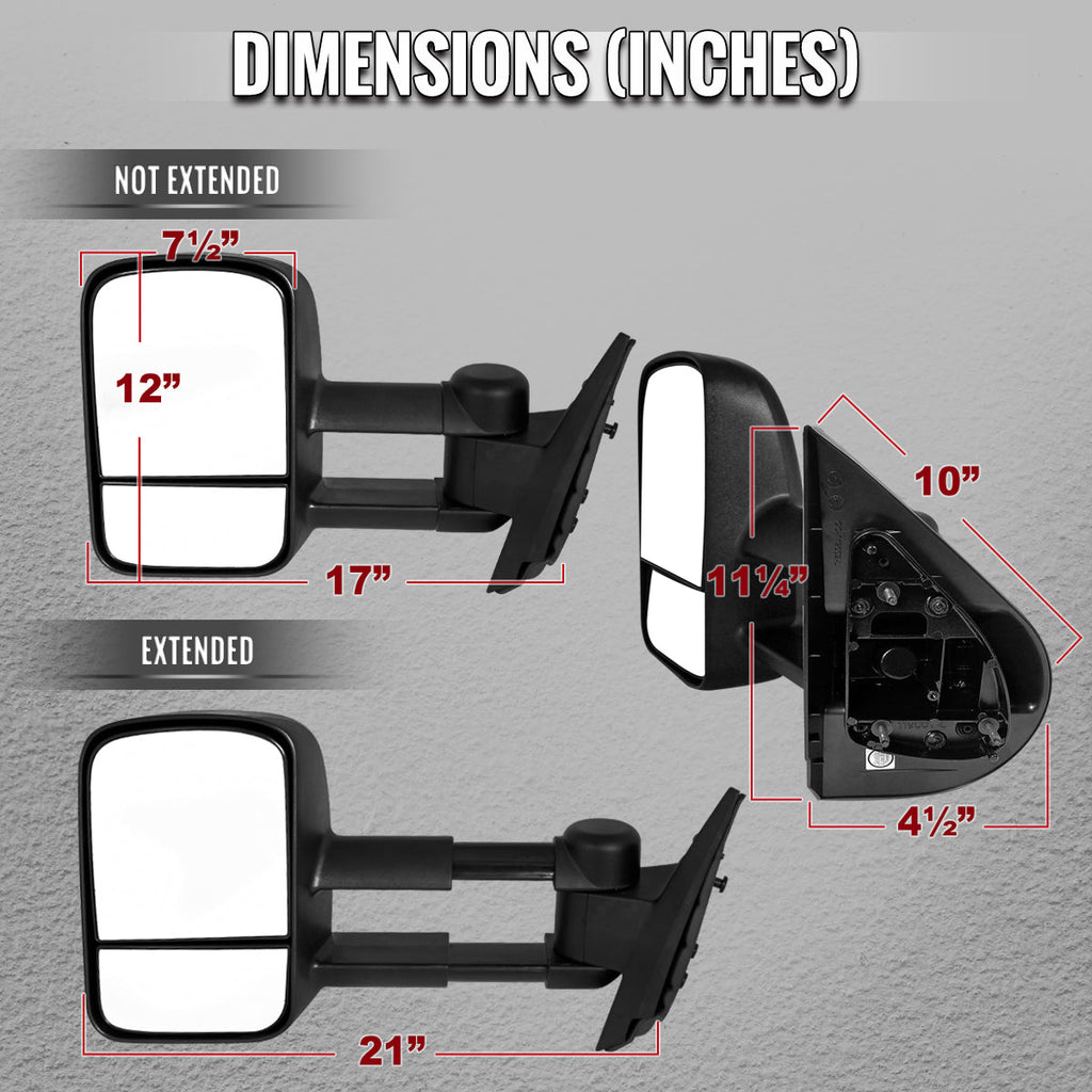 2007-2014 Chevrolet Silverado / Avalanche / Tahoe GMC Sierra / Yukon / Yukon XL Black Manual Adjustable & Extendable Towing Mirrors