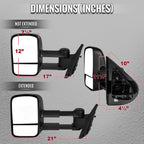 2007-2014 Chevrolet Silverado / Avalanche / Tahoe GMC Sierra / Yukon / Yukon XL Black Manual Adjustable & Extendable Towing Mirrors