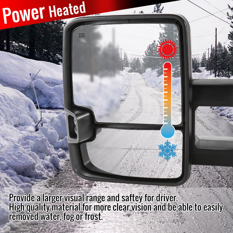 2007-2014 Chevrolet Silverado/Suburban/ GMC Sierra/Yukon/Yukon XL Power Adjustable, Heated, & Manual Extendable Chrome Towing Mirrors w/ Smoked Lens LED Turn Signal & Clearance Lights