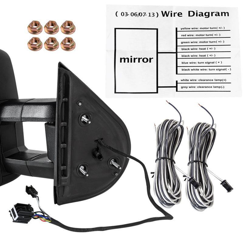 2007-2014 Chevrolet Silverado/Suburban/Avalanche/Tahoe GMC Sierra/Yukon/Yukon XL Power Heated Towing Mirrors w/ Amber Lens LED Turn Signal & Clearance Lights