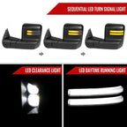 2007-2013 GMC Sierra Silverado 1500 Power Adjustable, Heated, & Manual Extendable Towing Mirrors w/ Smoked Lens LED DRL, Turn Signal and Clearance Lights