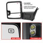 2007-2013 GMC Sierra Silverado 1500 Power Adjustable, Heated, & Manual Extendable Towing Mirrors w/ Smoked Lens LED DRL, Turn Signal and Clearance Lights
