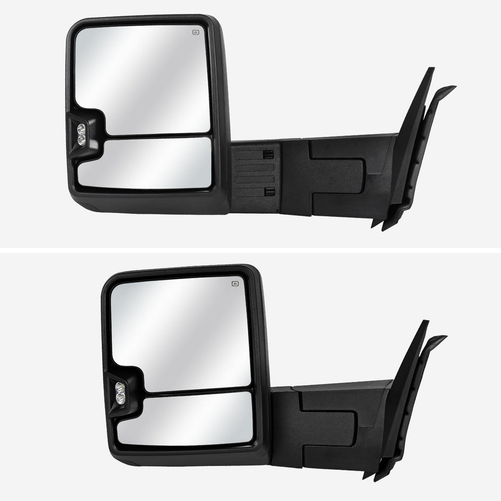 2007-2013 GMC Sierra Silverado 1500 Power Adjustable, Heated, & Manual Extendable Towing Mirrors w/ Clear Lens LED DRL, Turn Signal and Clearance Lights