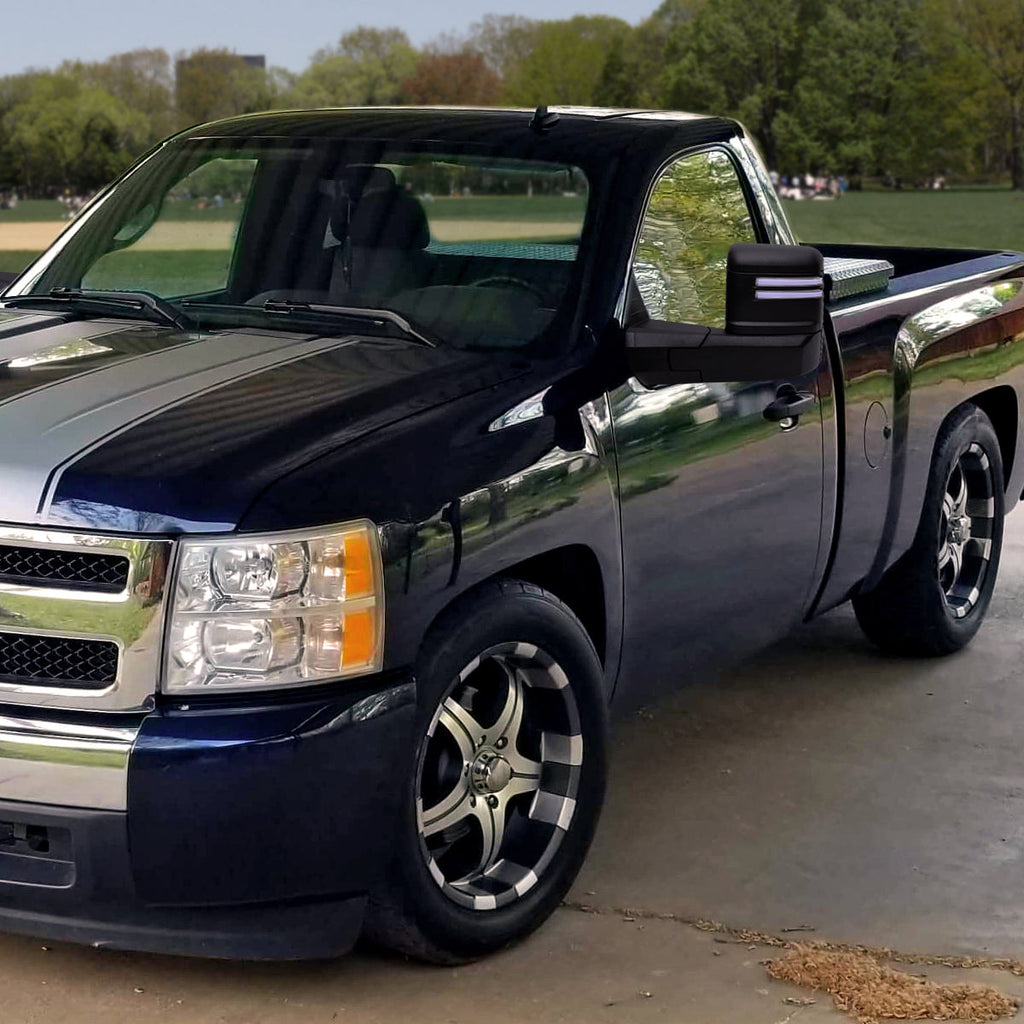 2007-2013 GMC Sierra Silverado 1500 Power Adjustable, Heated, & Manual Extendable Towing Mirrors w/ Clear Lens LED DRL, Turn Signal and Clearance Lights
