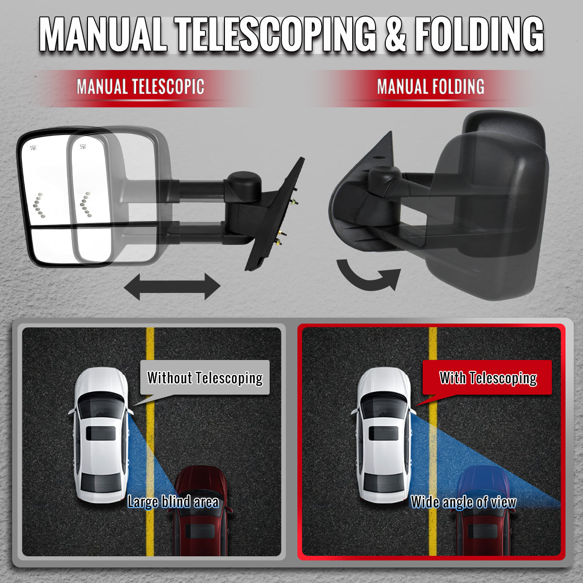 2007-2013 Chevrolet Silverado / Suburban / Avalanche / Tahoe GMC Sierra / Yukon / Yukon XL Power Adjustable Manual Extenable Heated Towing Mirrors