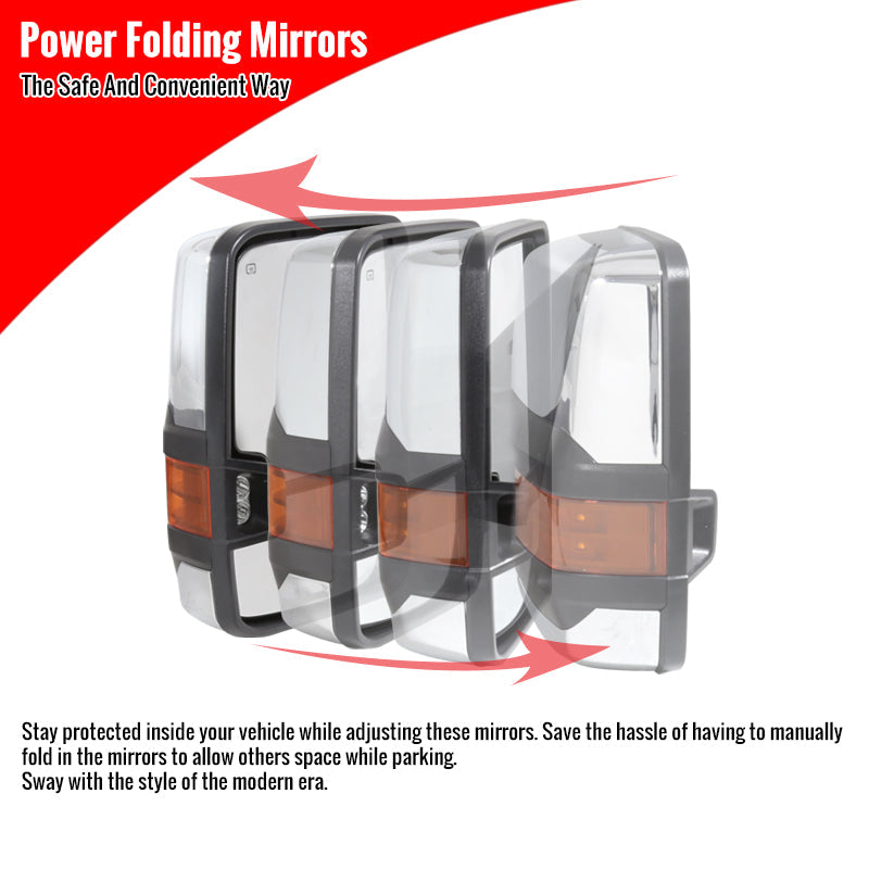 2014-2018 Chevrolet Silverado/ GMC Sierra Power Adjustable, Folding, Heated, & Manual Extendable Chrome Towing Mirrors w/ LED Turn Signal & Clearance Lights