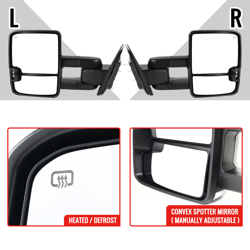 2014-2016 Chevrolet Silverado/GMC Sierra Power Heated ATS Manual Extendable Chrome Towing Mirrors w/ Smoked Lens LED Turn Signal & Clearance Lights
