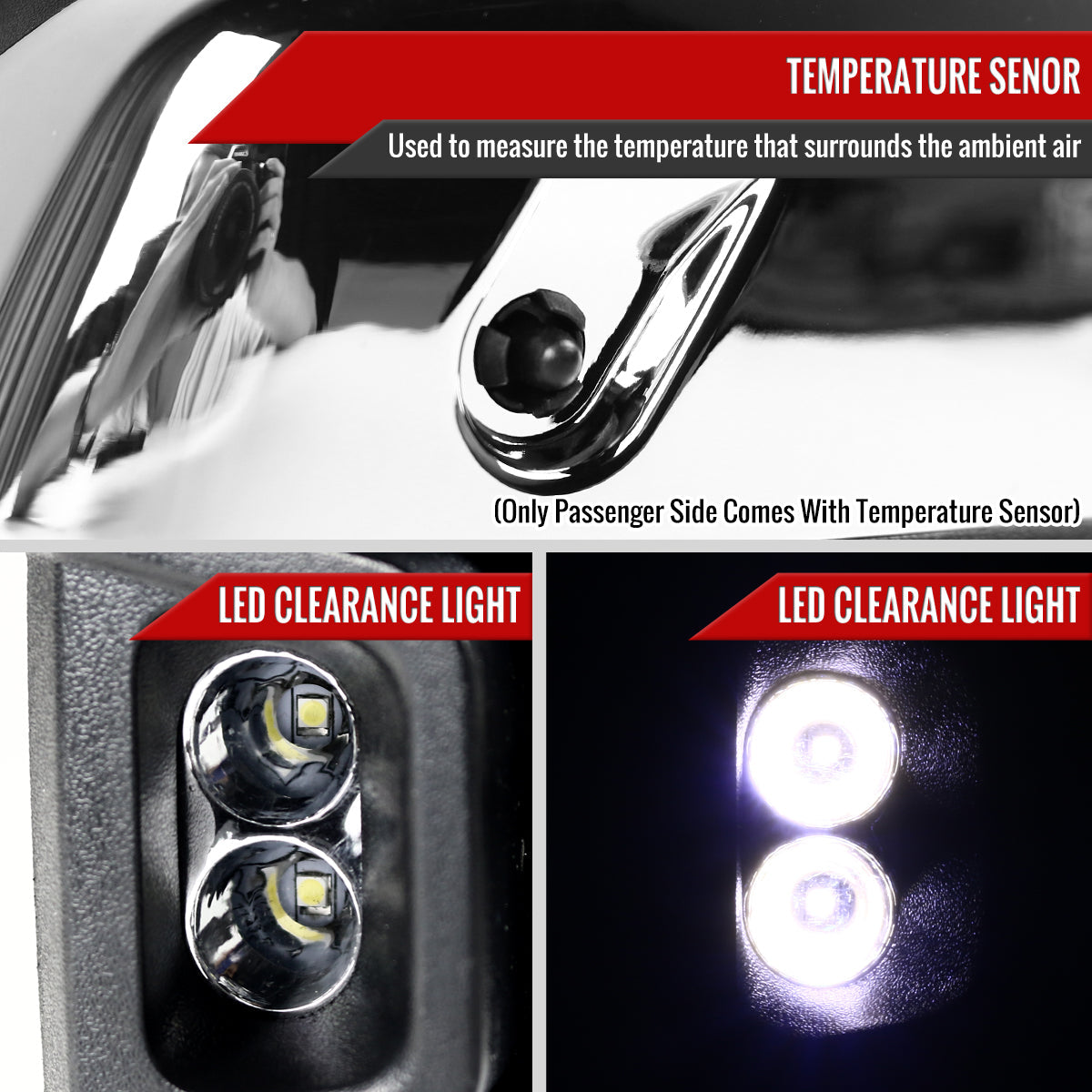 2014-2016 Chevrolet Silverado/GMC Sierra Power Heated ATS Manual Extendable Chrome Towing Mirrors w/ Amber Lens Turn Signal & Clearance Lights