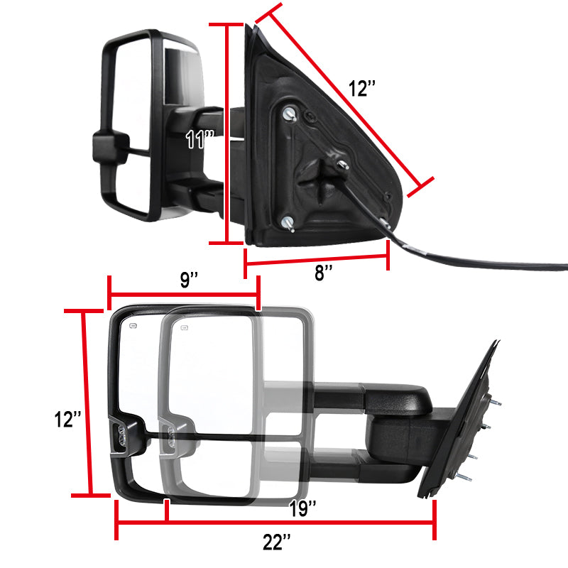 2014-2018 Chevrolet Silverado/GMC Sierra Power Adjustable, Heated, & Manual Extendable Chrome Towing Mirrors w/ Smoked Lens LED Turn Signal & Clearance Lights