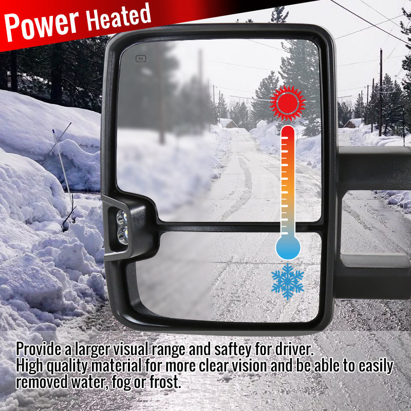 2014-2018 Chevrolet Silverado/GMC Sierra Power Adjustable, Heated, & Manual Extendable Chrome Towing Mirrors w/ Smoked Lens LED Turn Signal & Clearance Lights