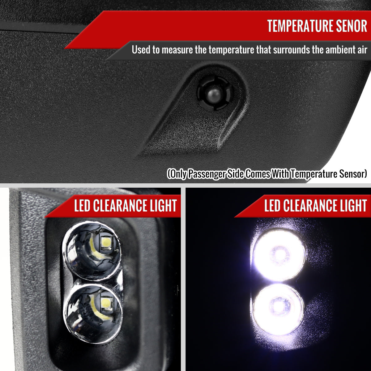 2014-2016 Chevrolet Silverado/GMC Sierra Power Heated ATS Manual Extendable Towing Mirrors w/ Smoked Lens LED Turn Signal & Clearance Lights