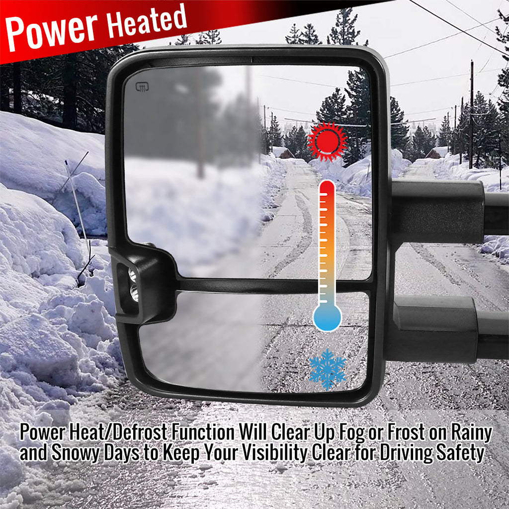 2014-2016 Chevrolet Silverado/GMC Sierra Power Heated ATS Manual Extendable Towing Mirrors w/ Amber Lens LED Turn Signal & Clearance Lights